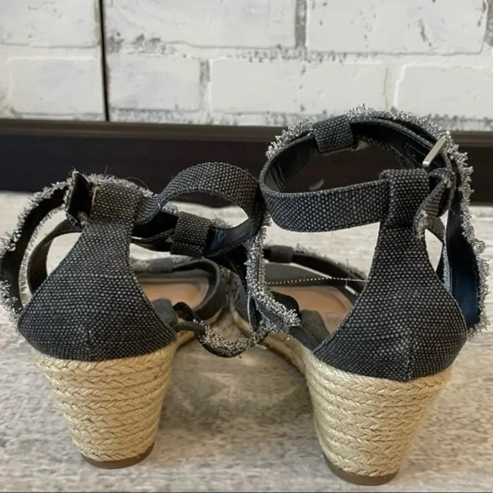 Chaps Espadrilles Ankle Strap Wedge Sandal Low Heel Denim Sz 11 NWOT Vacation